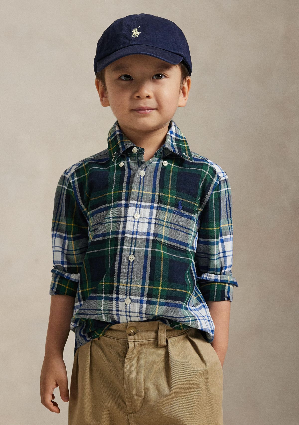 Boys 4-7 Plaid Cotton Oxford Shirt