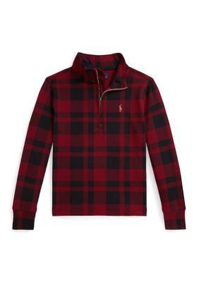 Ralph Lauren Childrenswear Boys 2-7 Plaid Cotton Interlock Pullover, Red