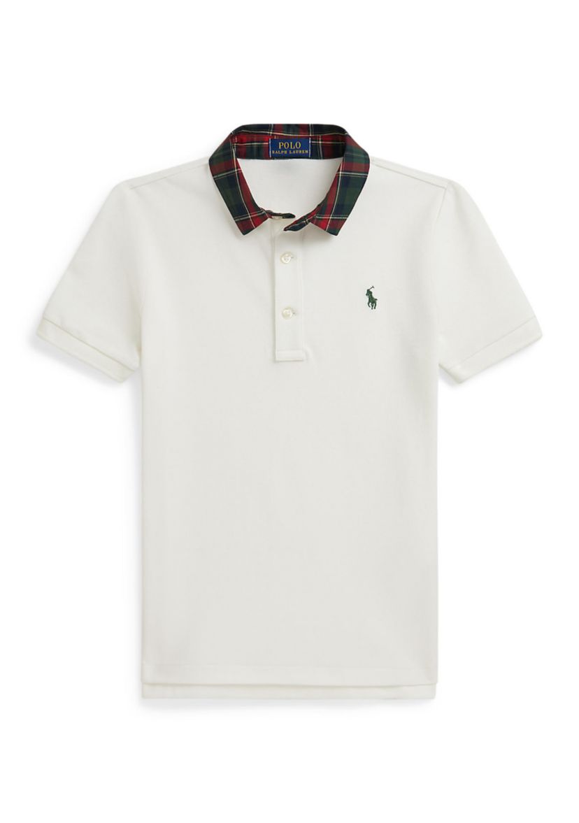 Boys 2-7 Plaid-Collar Cotton Mesh Polo Shirt