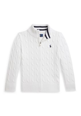 Ralph Lauren Childrenswear Boys 2-7 Cable-Knit Cotton Full-Zip Sweater, White