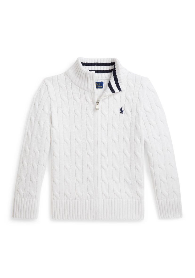 Boys 2-7 Cable-Knit Cotton Full-Zip Sweater