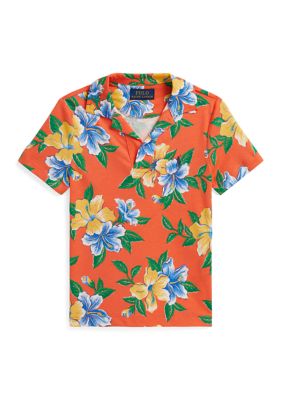 Ralph Lauren Childrenswear Boys 2-7 Floral-Print Cotton Jersey Polo Shirt, Navy Blue