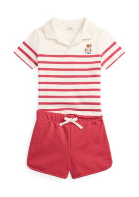 Ralph Lauren Childrenswear Boys 2-7 Polo Bear Polo Shirt & Terry Shorts, Red