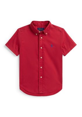 Ralph Lauren Childrenswear Boys 2-7 Cotton Twill Short-Sleeve Shirt, Red, 5
