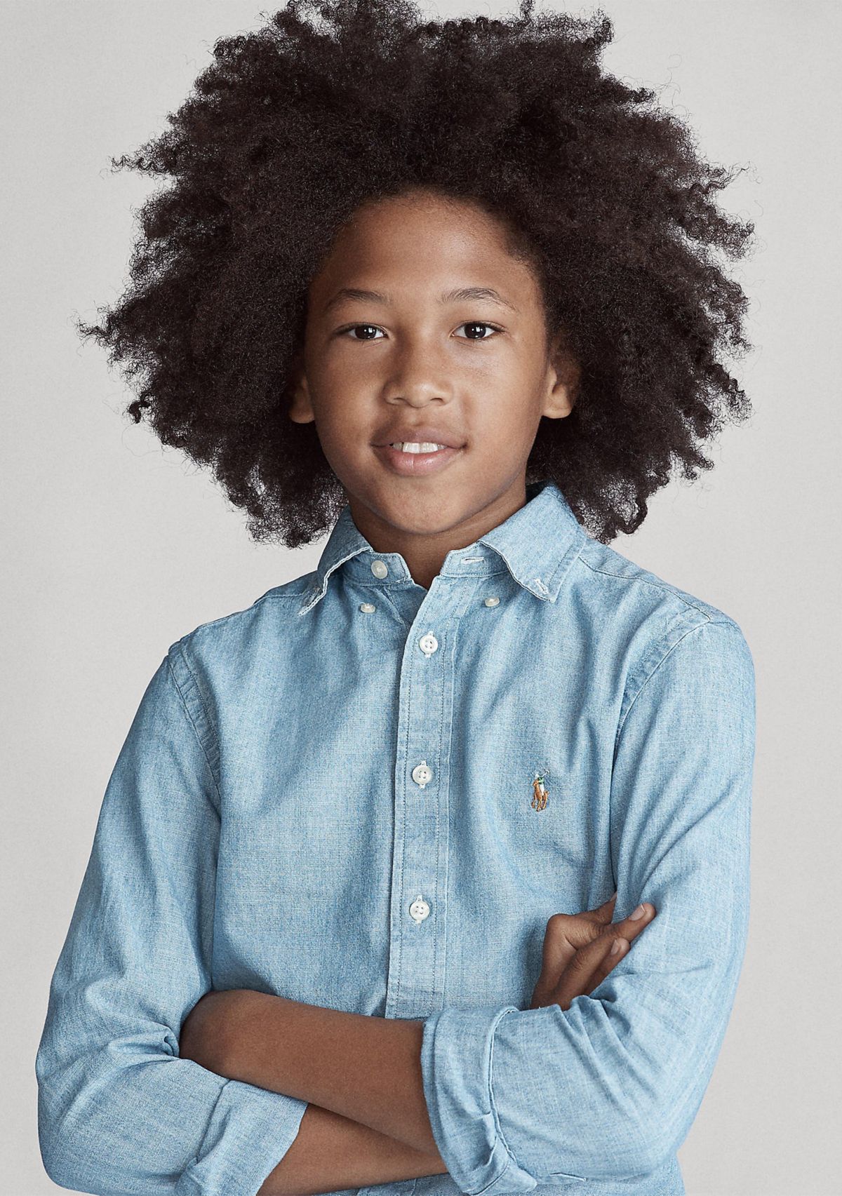 Boys 8-20 Indigo Cotton Chambray Shirt