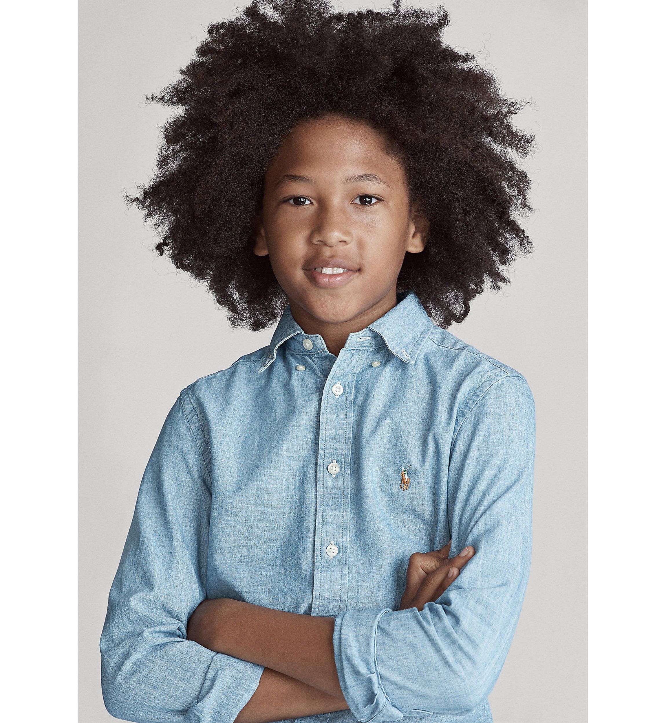 Boys 8-20 Indigo Cotton Chambray Shirt