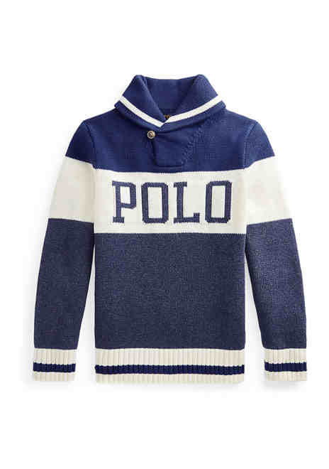 폴로 랄프로렌 키즈 보이즈 스웨터 Polo Ralph Lauren Kids Boys 8-20 Logo Shawl-Collar Sweater,CHALET BLUE