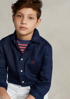 Ralph Lauren Childrenswear Boys 8-20 Linen Shirt, Navy Blue, Small