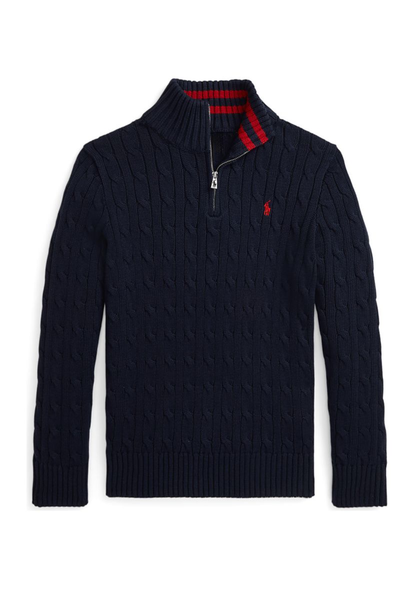 Boys 8-20 Cable Knit Cotton 1/4 Zip Sweater