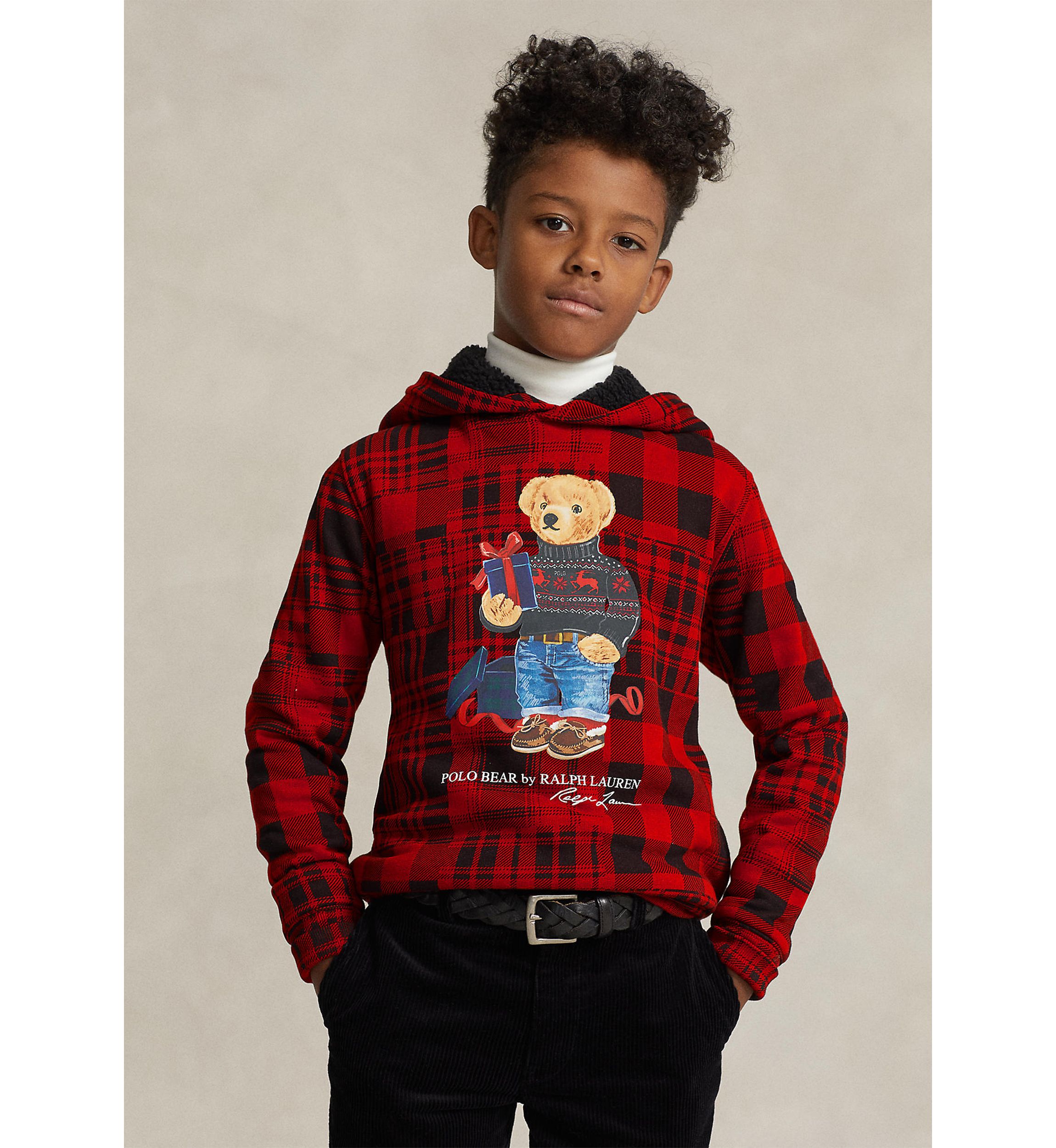 Boys 8-20 Polo Bear Plaid Fleece Hoodie