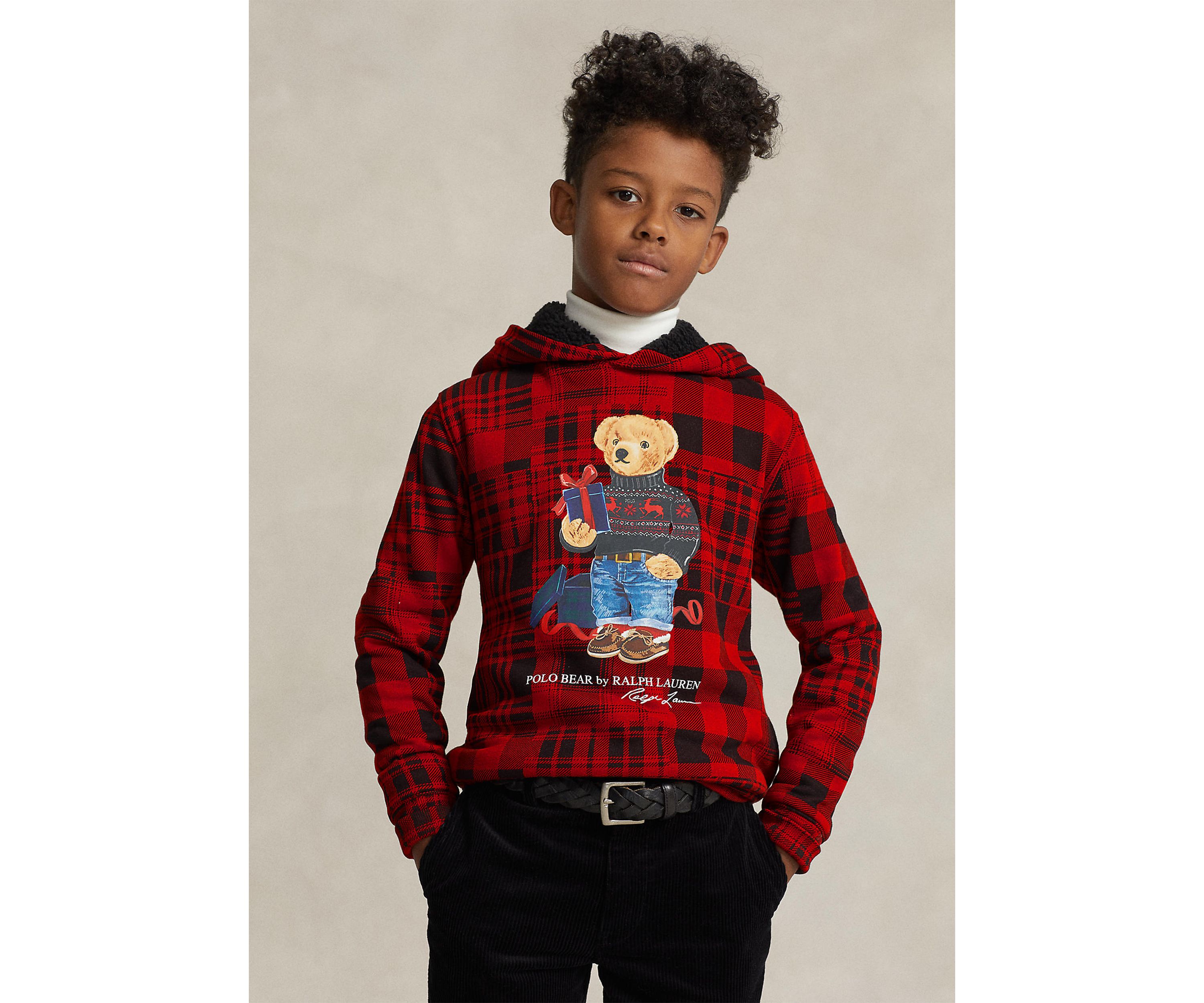 Boys 8-20 Polo Bear Plaid Fleece Hoodie