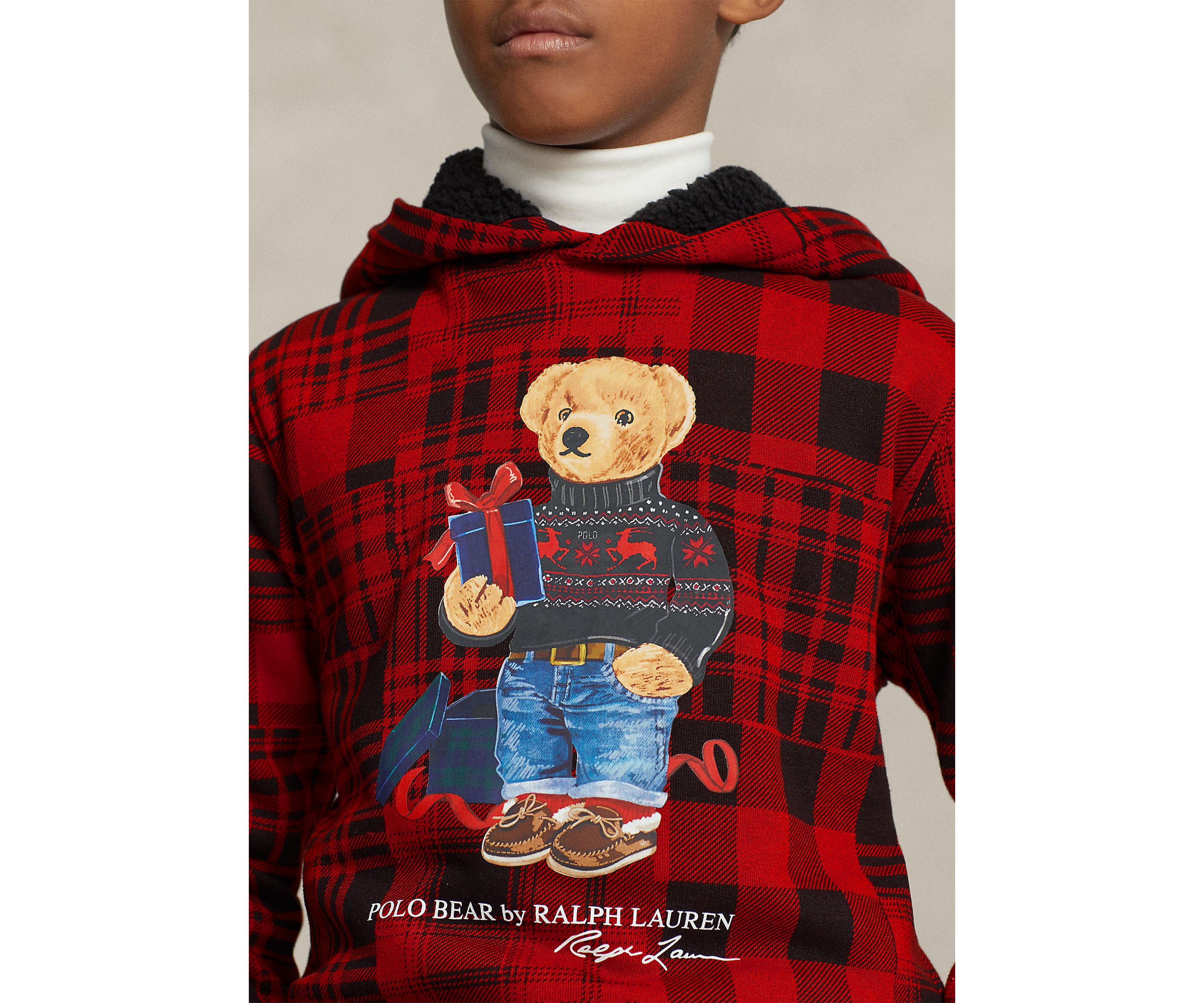 Boys 8-20 Polo Bear Plaid Fleece Hoodie