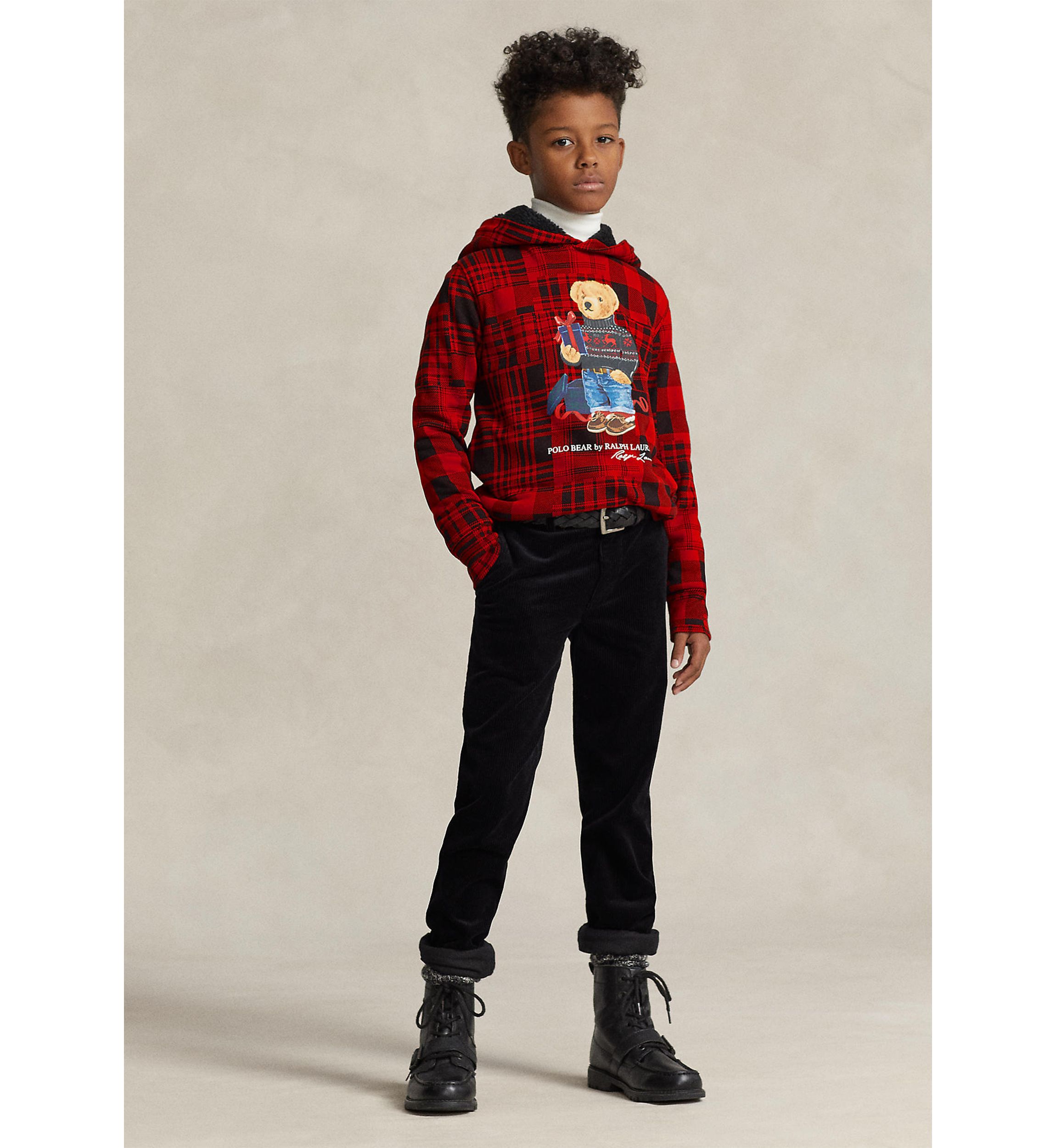 Boys 8-20 Polo Bear Plaid Fleece Hoodie