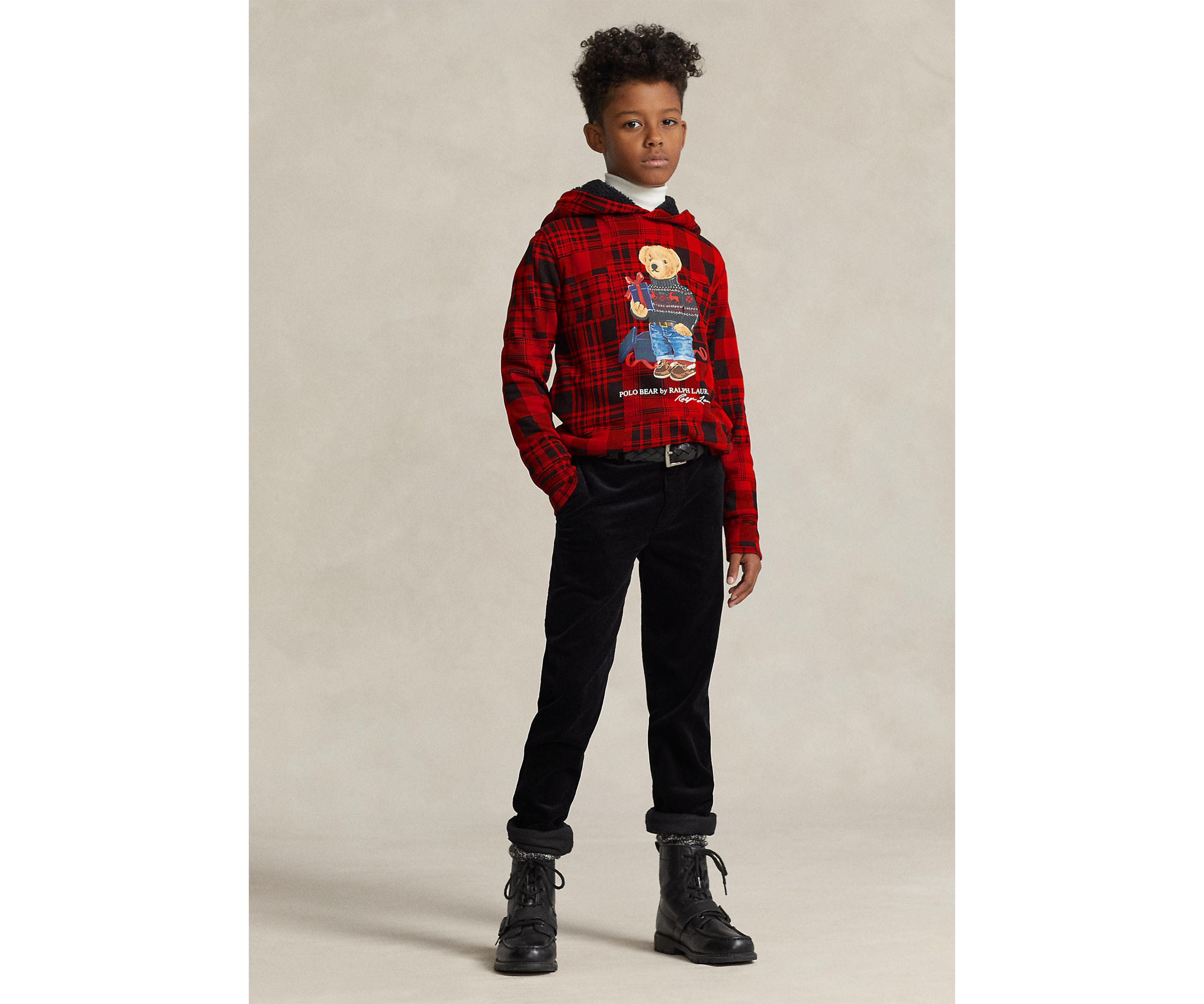 Boys 8-20 Polo Bear Plaid Fleece Hoodie