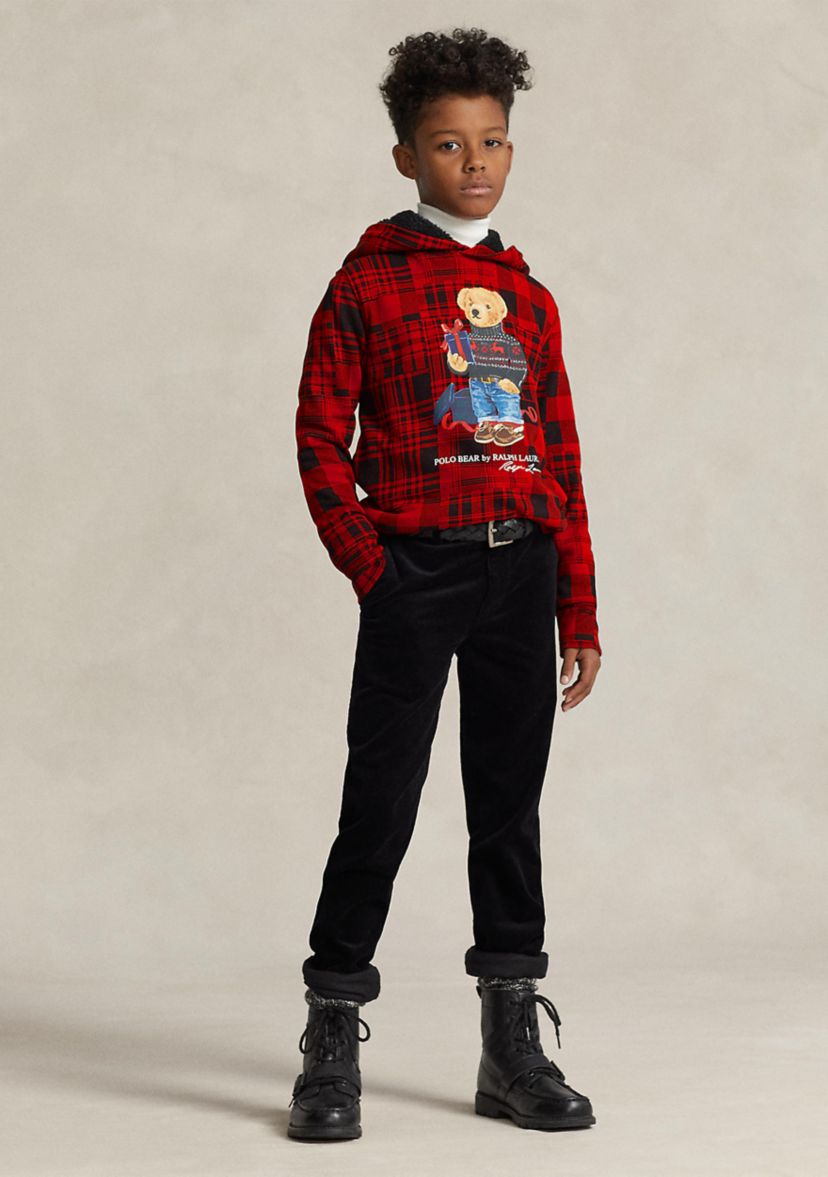 Boys 8-20 Polo Bear Plaid Fleece Hoodie