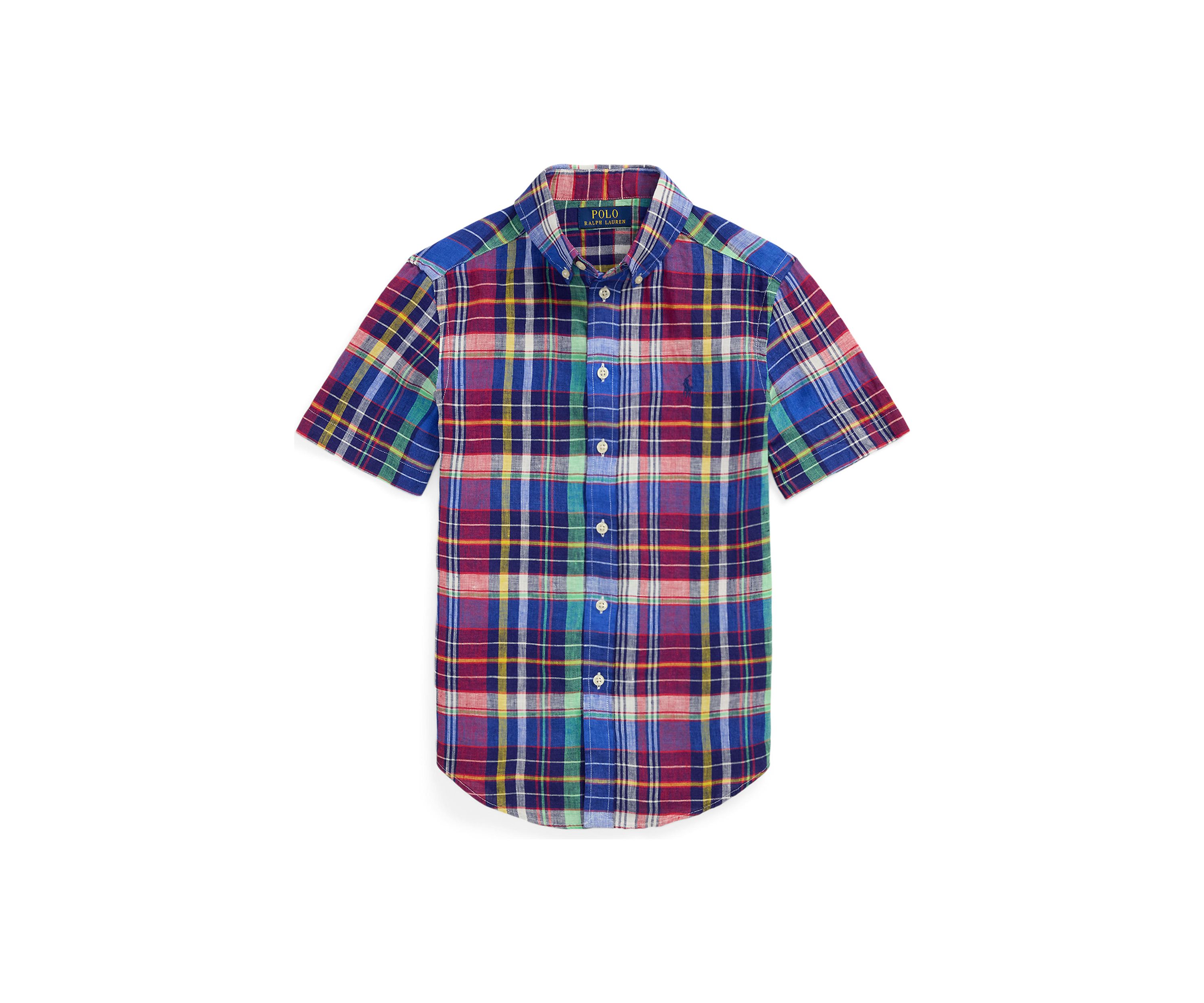 Boys 8-20 Plaid Linen Short-Sleeve Shirt