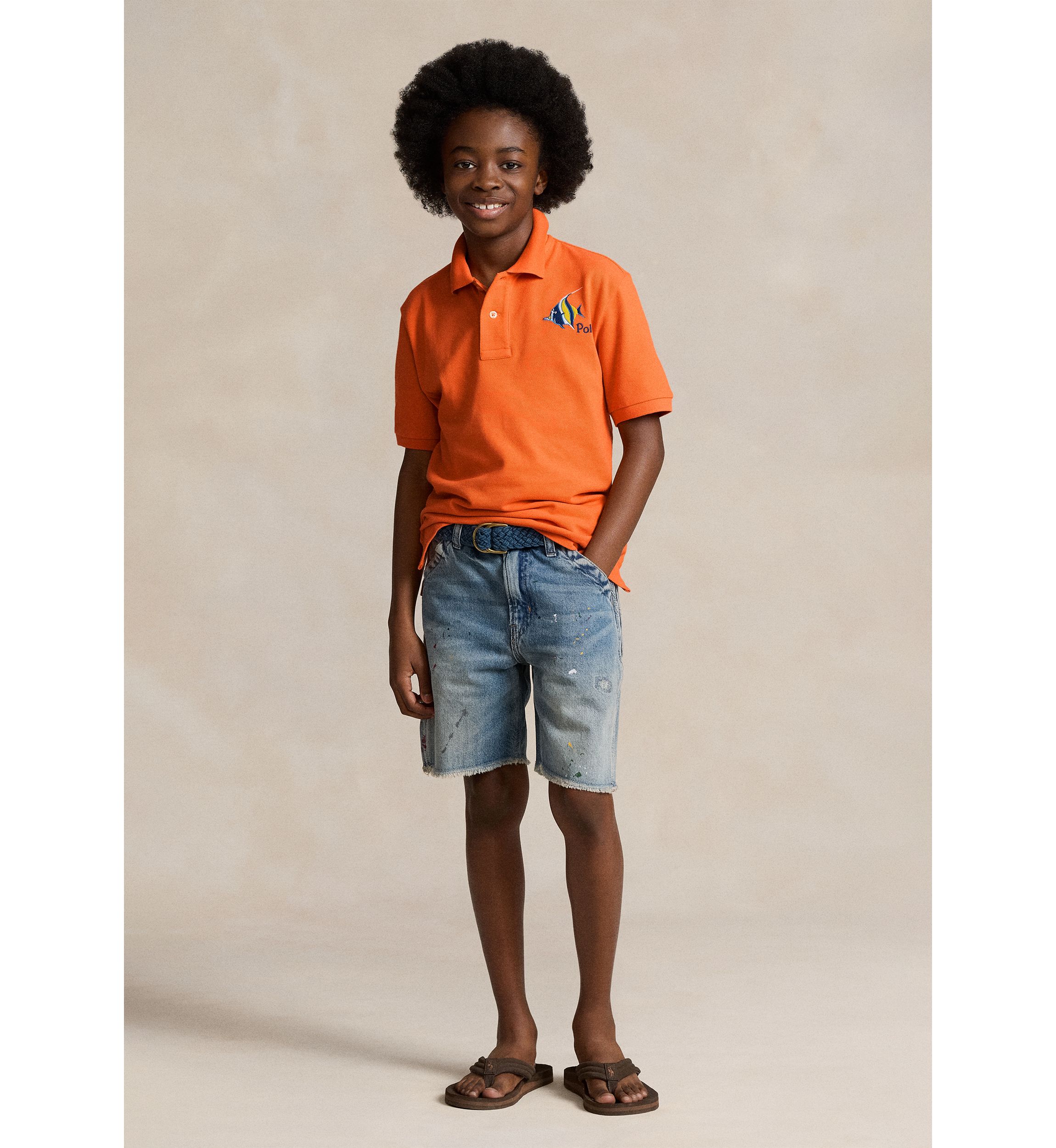 Boys 8-20 Fish Embroidered Cotton Mesh Polo Shirt