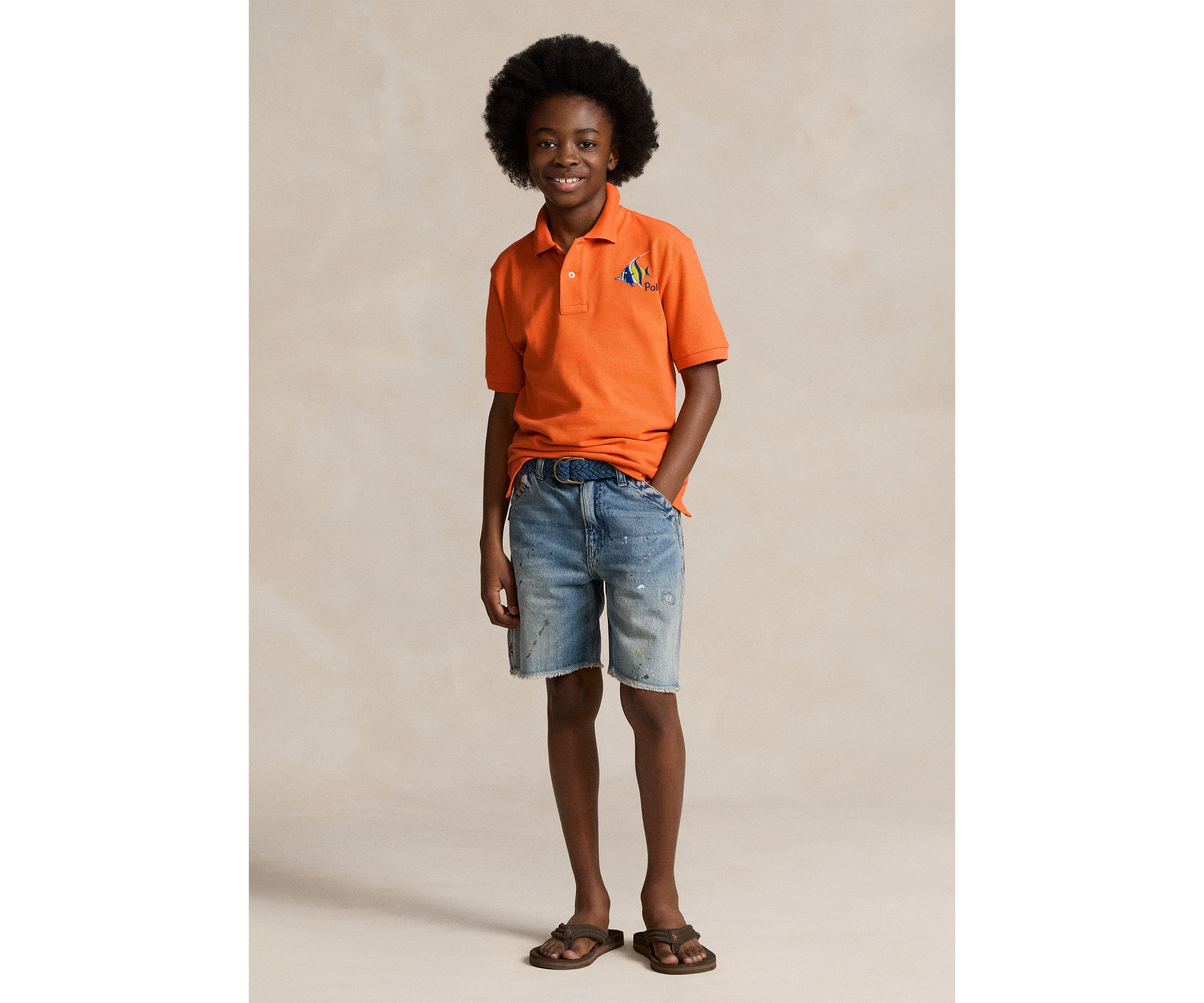 Boys 8-20 Fish Embroidered Cotton Mesh Polo Shirt