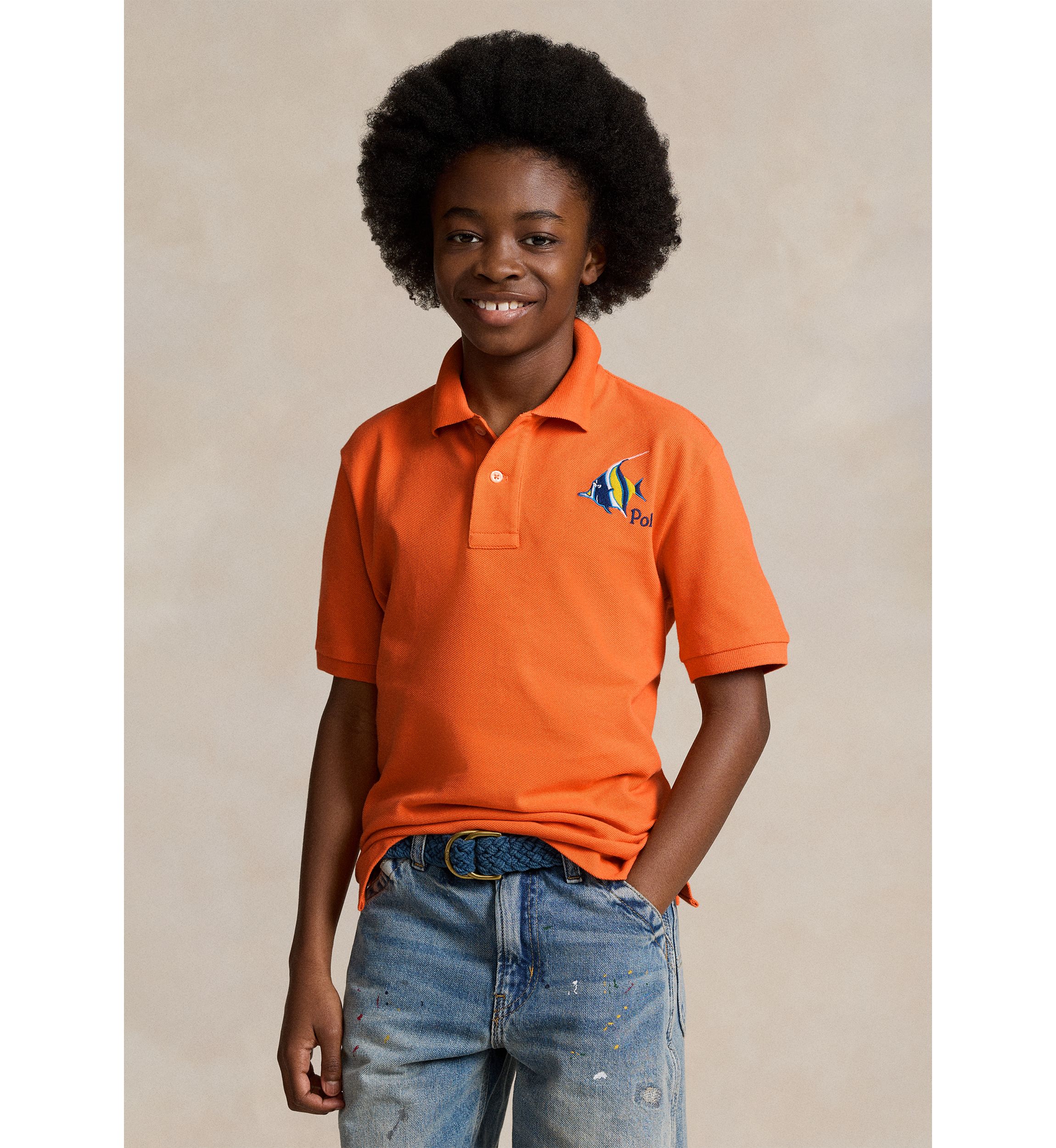 Boys 8-20 Fish Embroidered Cotton Mesh Polo Shirt