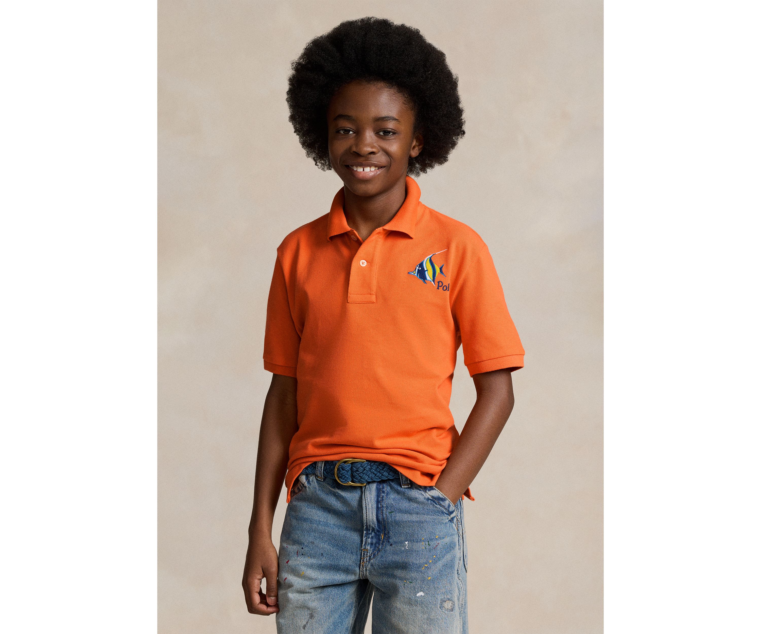 Boys 8-20 Fish Embroidered Cotton Mesh Polo Shirt