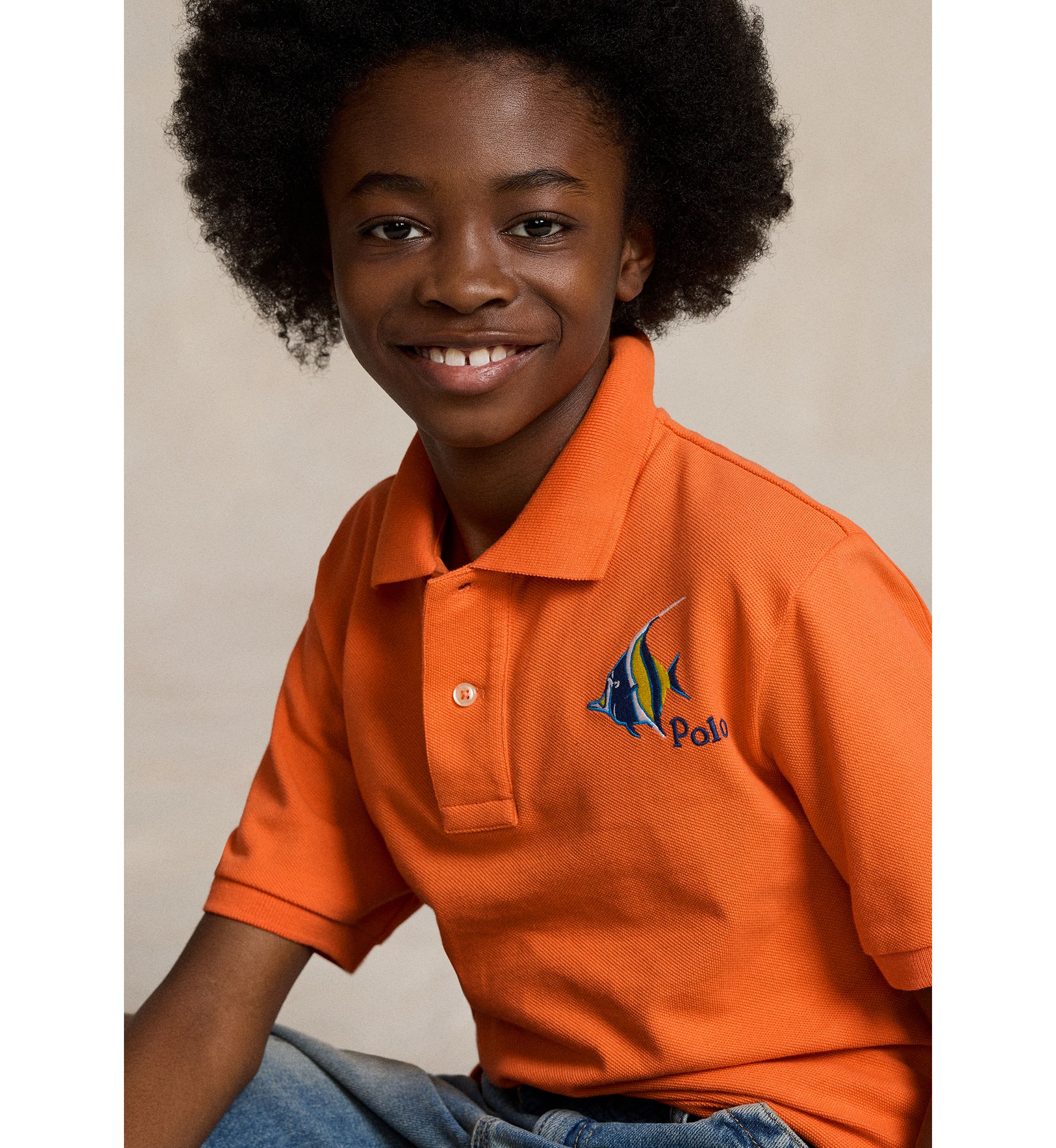 Boys 8-20 Fish Embroidered Cotton Mesh Polo Shirt