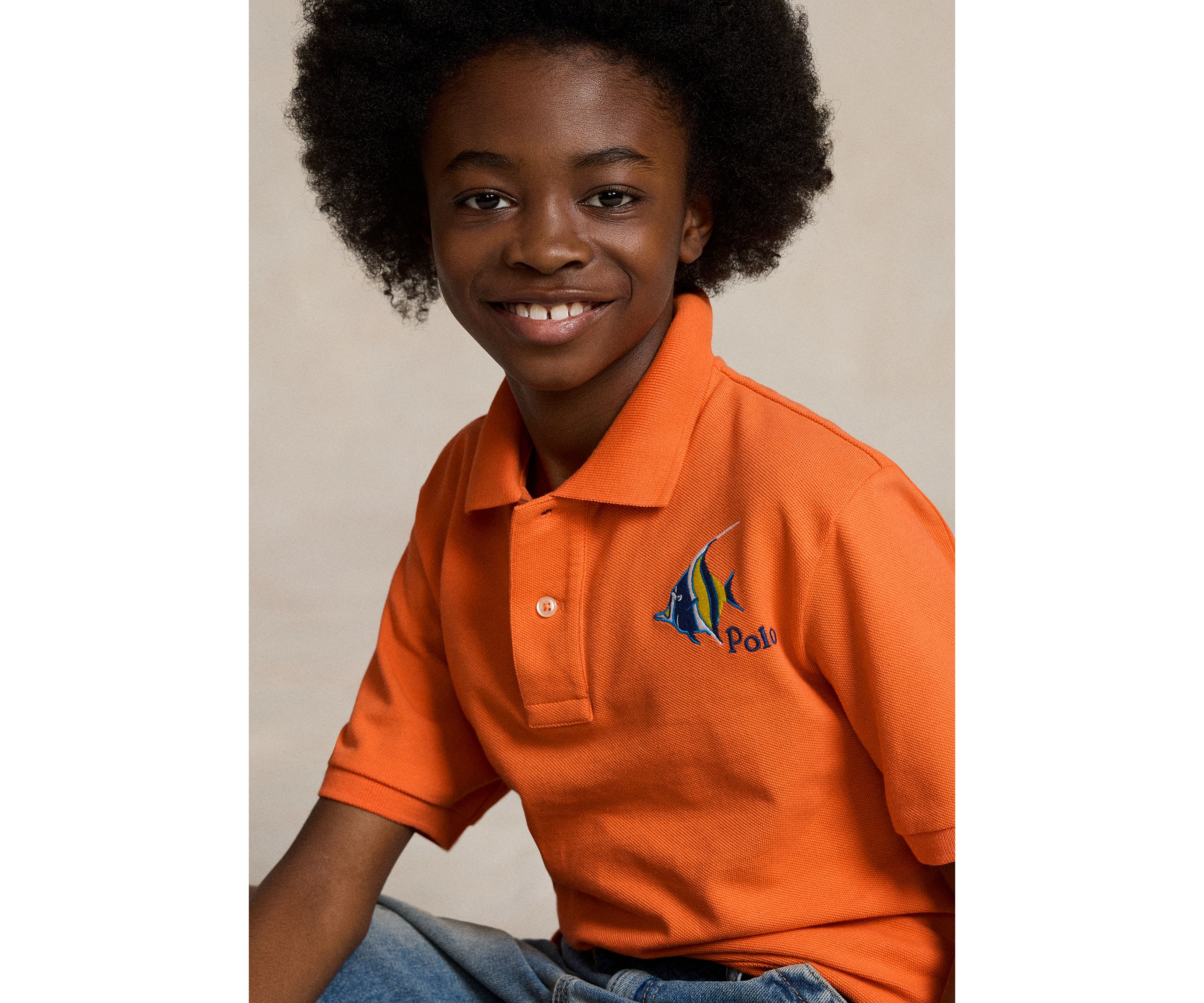 Boys 8-20 Fish Embroidered Cotton Mesh Polo Shirt