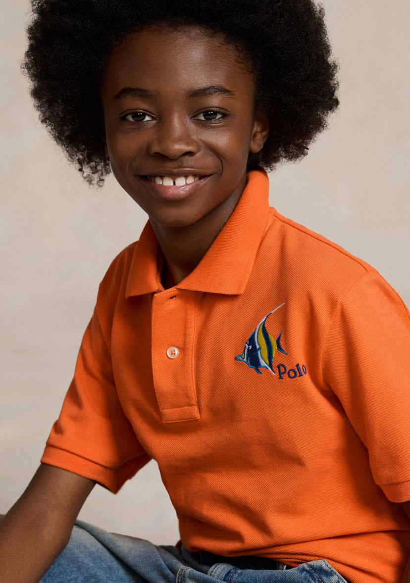 Boys 8-20 Fish Embroidered Cotton Mesh Polo Shirt
