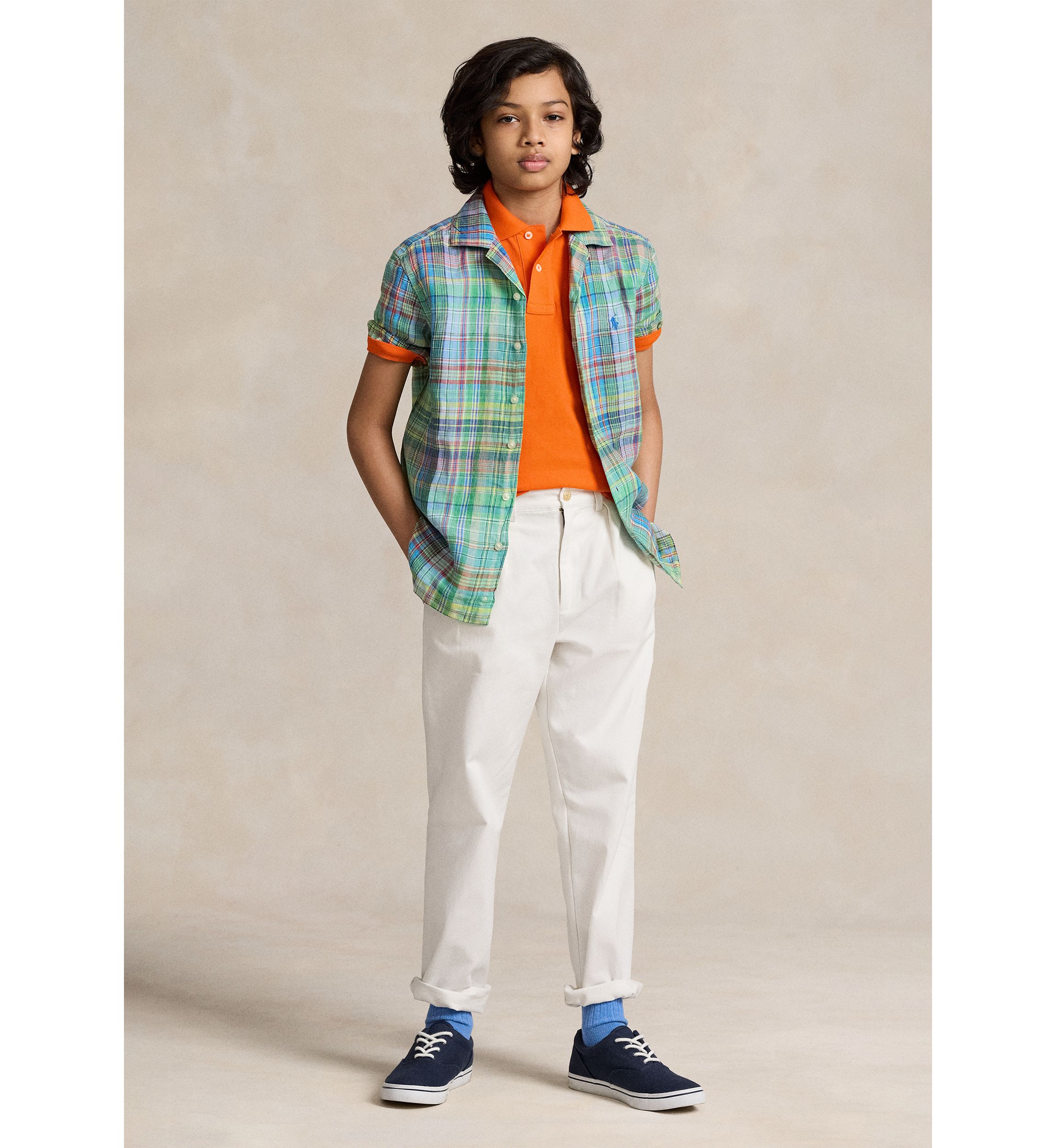 Boys 8-20 Plaid Linen Camp Shirt