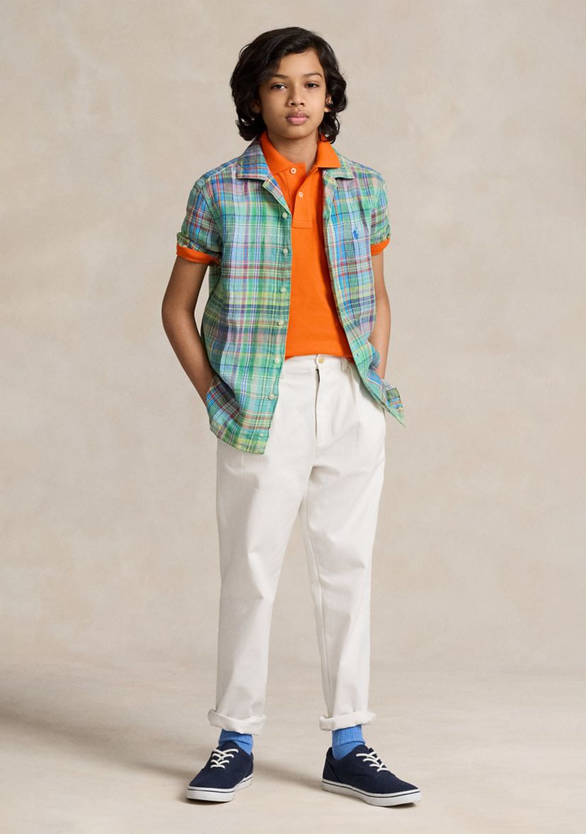 Boys 8-20 Plaid Linen Camp Shirt
