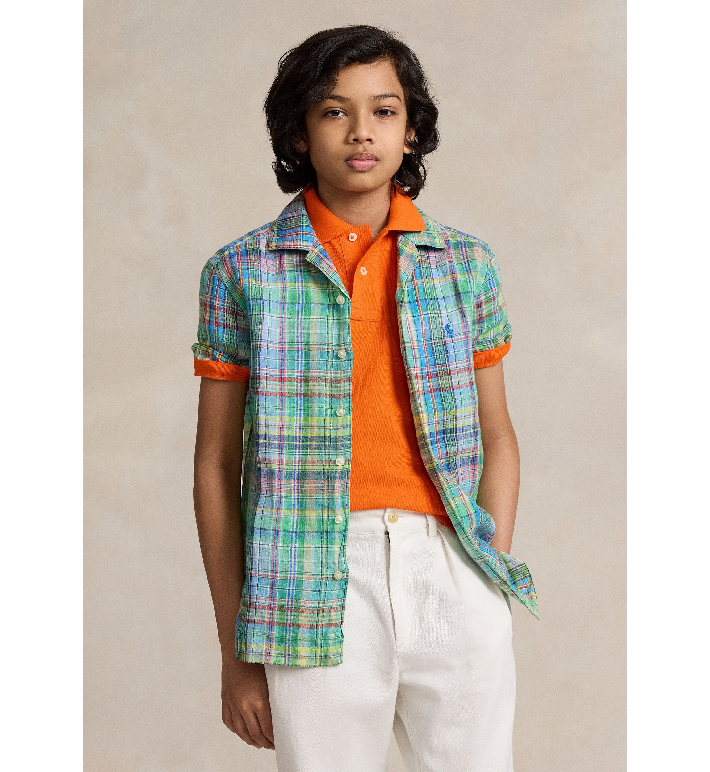 Boys 8-20 Plaid Linen Camp Shirt