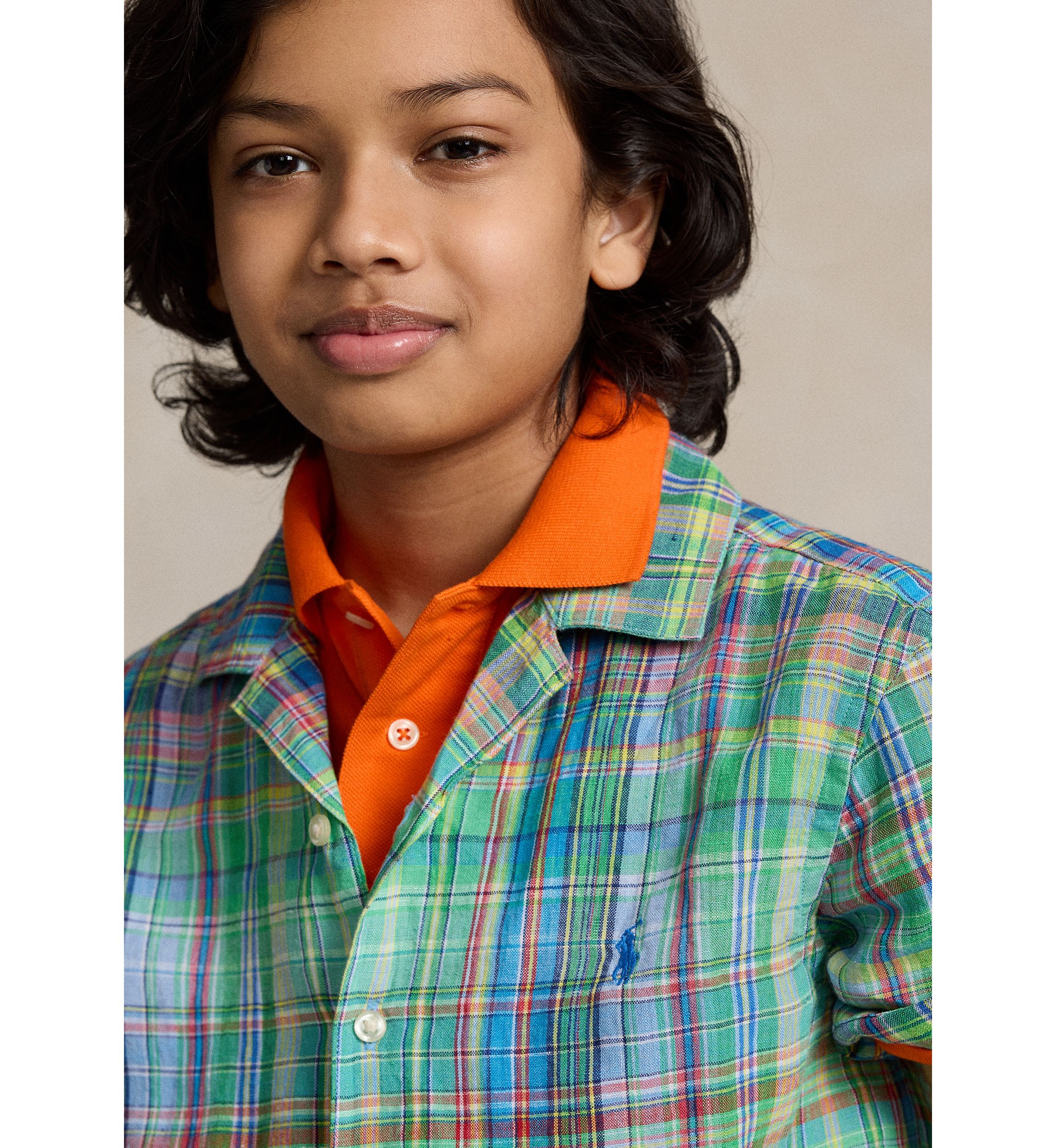 Boys 8-20 Plaid Linen Camp Shirt