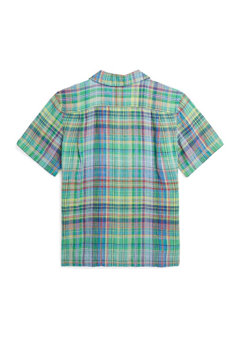 Boys 8-20 Plaid Linen Camp Shirt