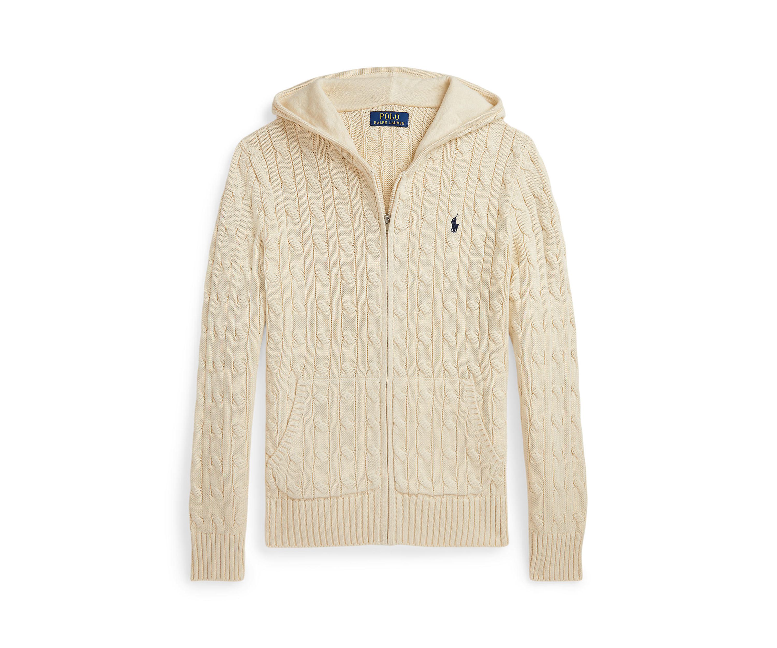 Boys 8-20 Cable Cotton Hooded Full Zip Sweater