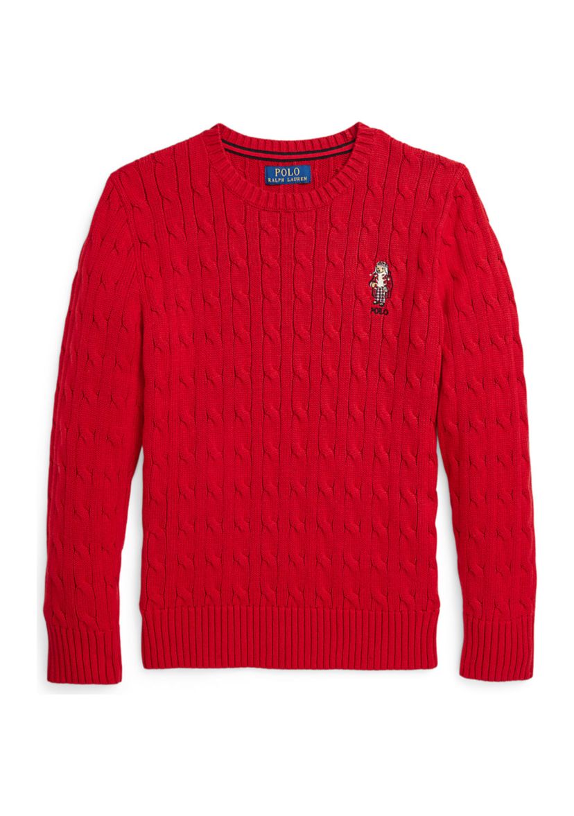 Boys 8-20 Polo Bear Cable Knit Cotton Sweater