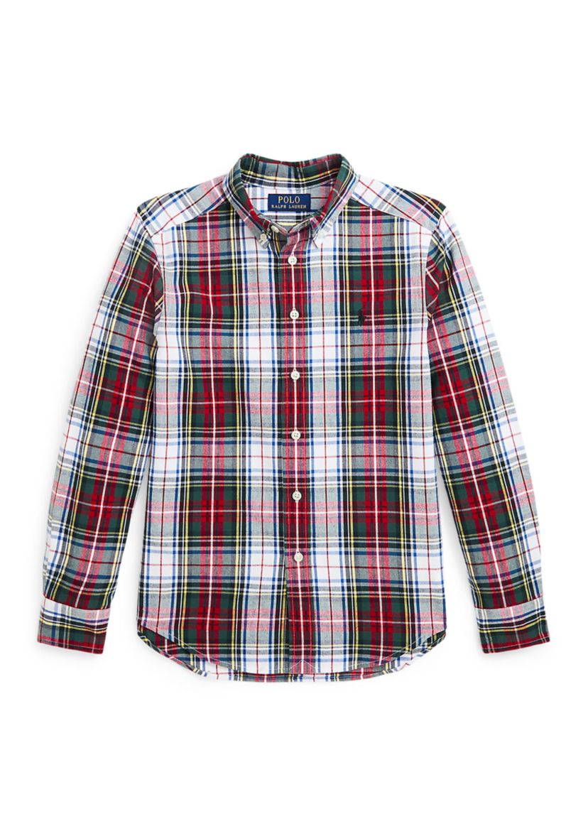 Boys 8-20 Plaid Brushed Cotton Oxford Shirt
