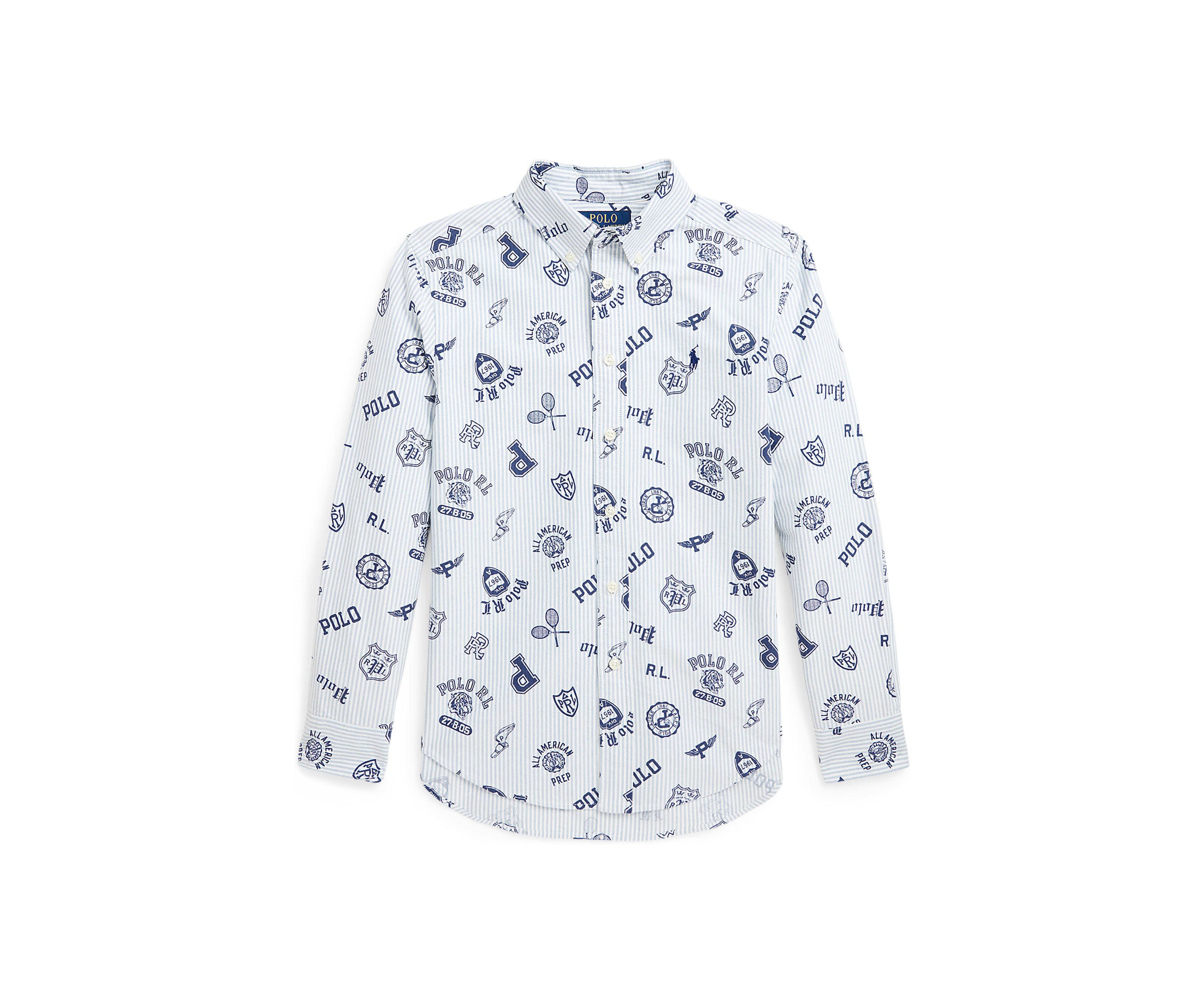 Boys 8-20 Striped Cotton Oxford Graphic Shirt