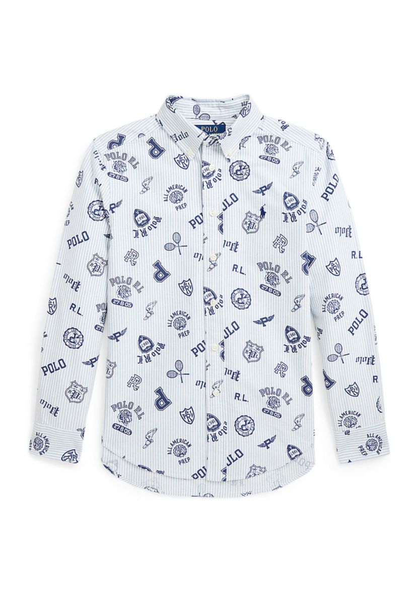 Boys 8-20 Striped Cotton Oxford Graphic Shirt