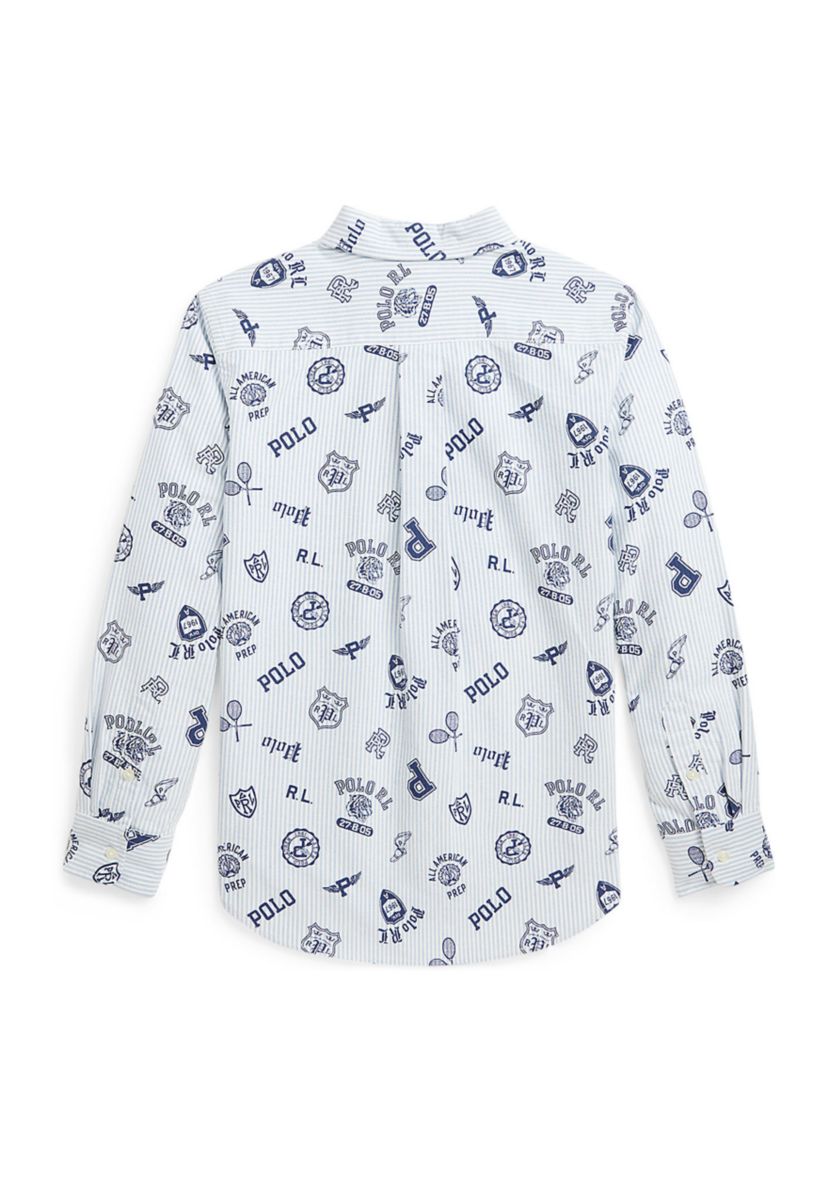 Boys 8-20 Striped Cotton Oxford Graphic Shirt
