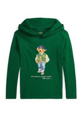 Ralph Lauren Childrenswear Boys 8-20 Polo Bear Cotton Jersey Hooded Tee, Green, Large -  0196231846514