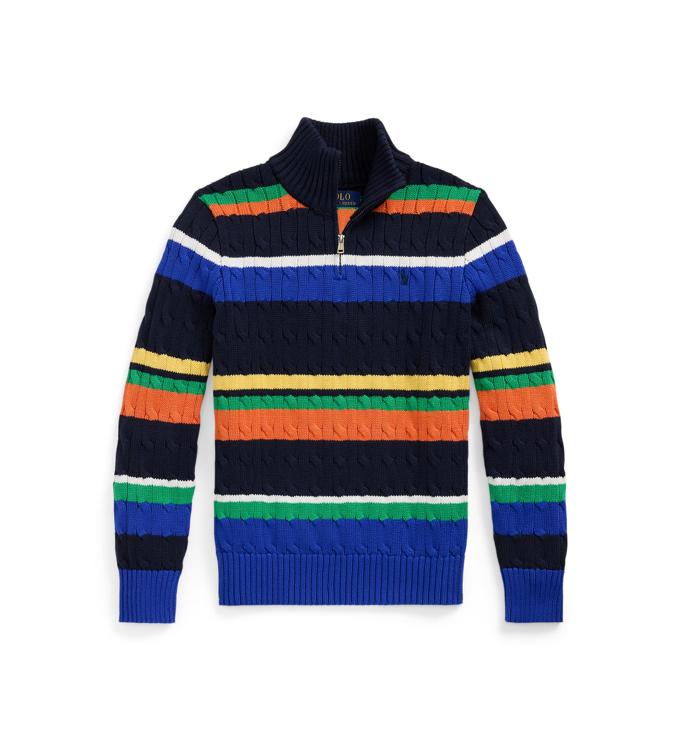 Boys 8-20 Striped Cotton 1/4 Zip Sweater