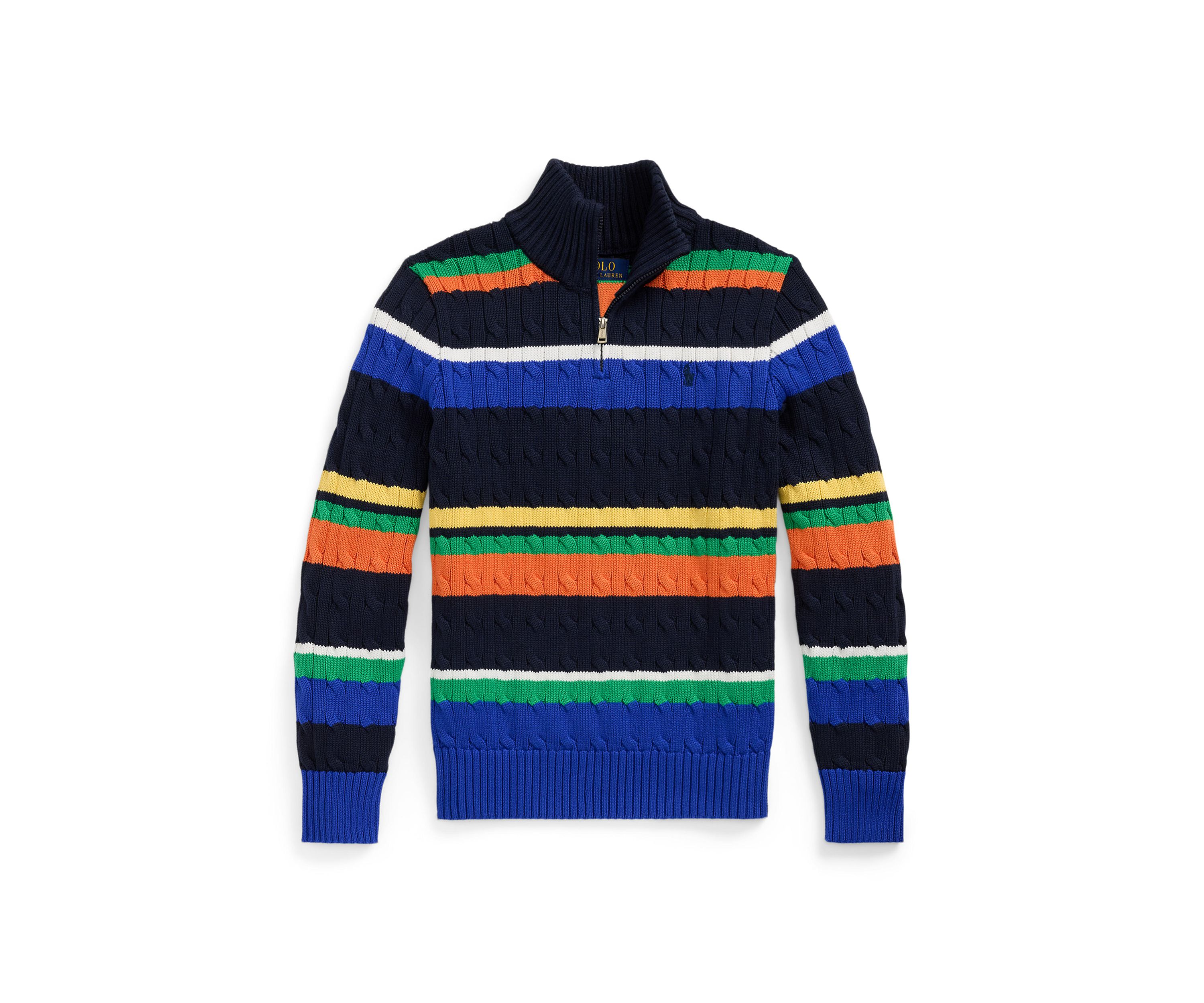 Boys 8-20 Striped Cotton 1/4 Zip Sweater