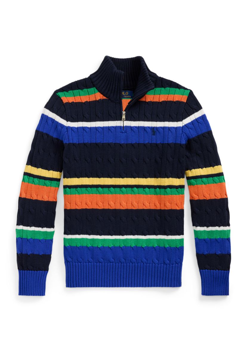 Boys 8-20 Striped Cotton 1/4 Zip Sweater