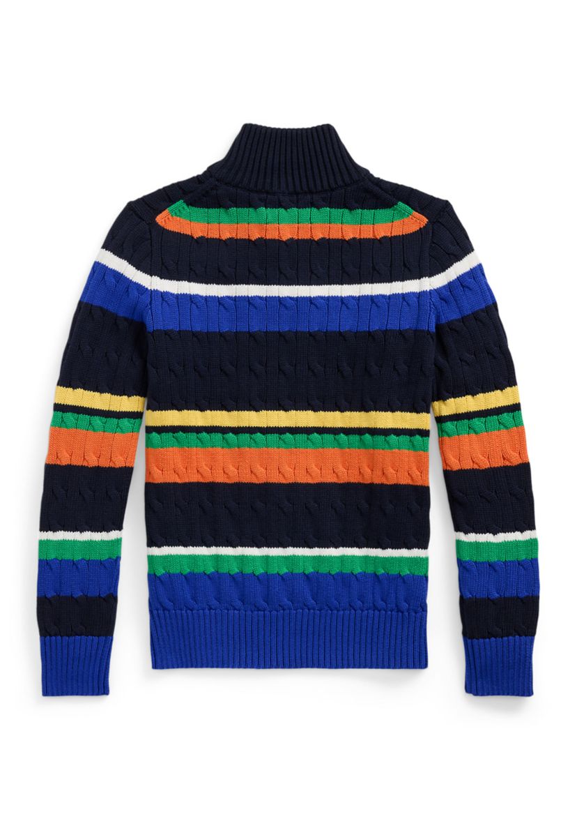 Boys 8-20 Striped Cotton 1/4 Zip Sweater