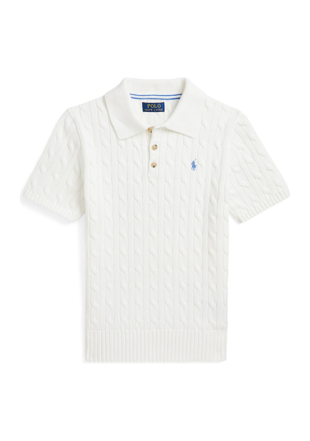 Boys 8-20 Cable Knit Cotton Polo Collar Sweater