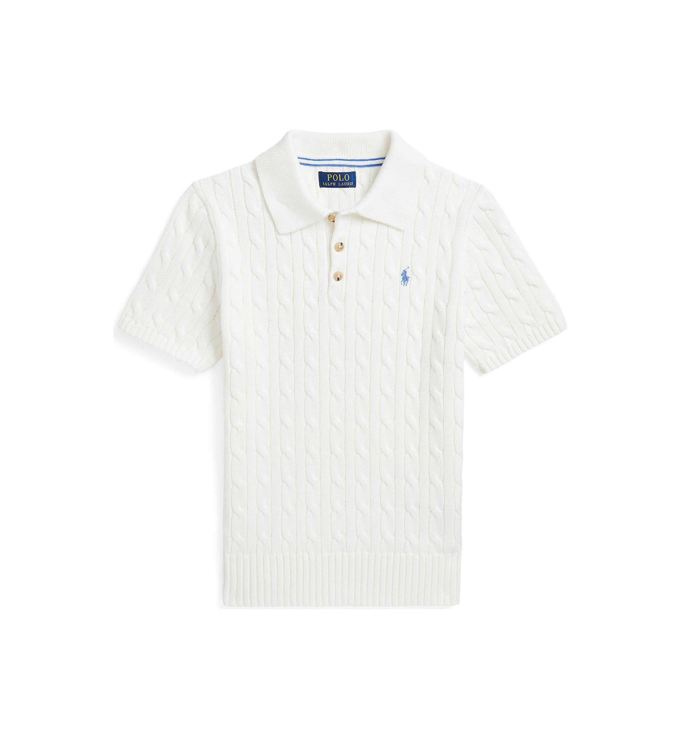 Boys 8-20 Cable Knit Cotton Polo Collar Sweater