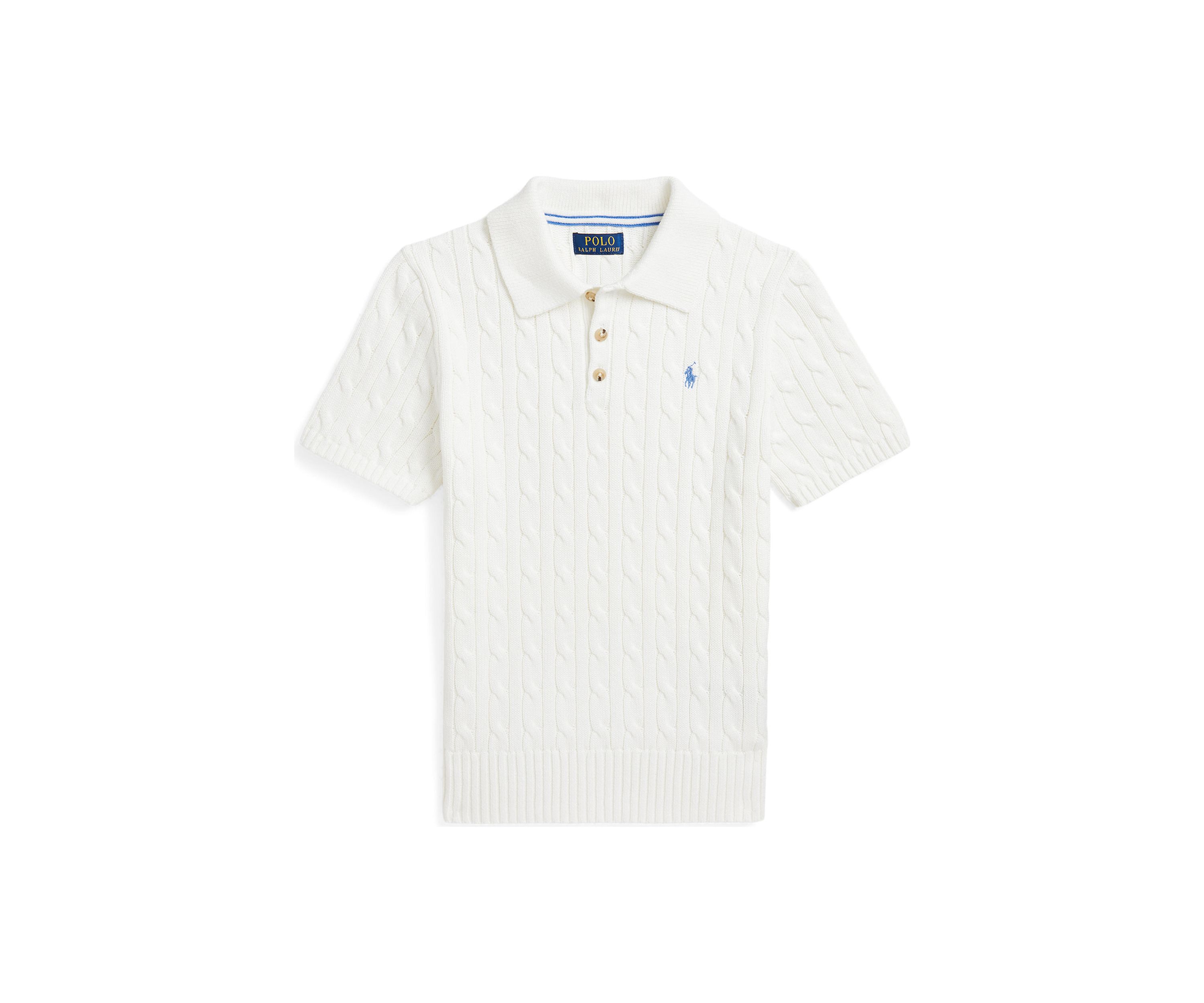 Boys 8-20 Cable Knit Cotton Polo Collar Sweater