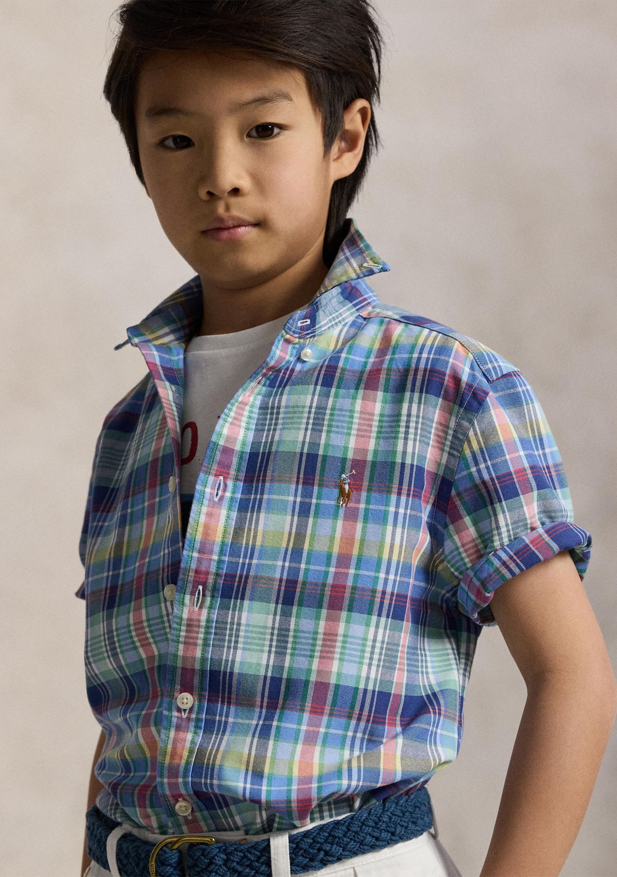 Boys 8-20 Plaid Cotton Oxford Short Sleeve Shirt