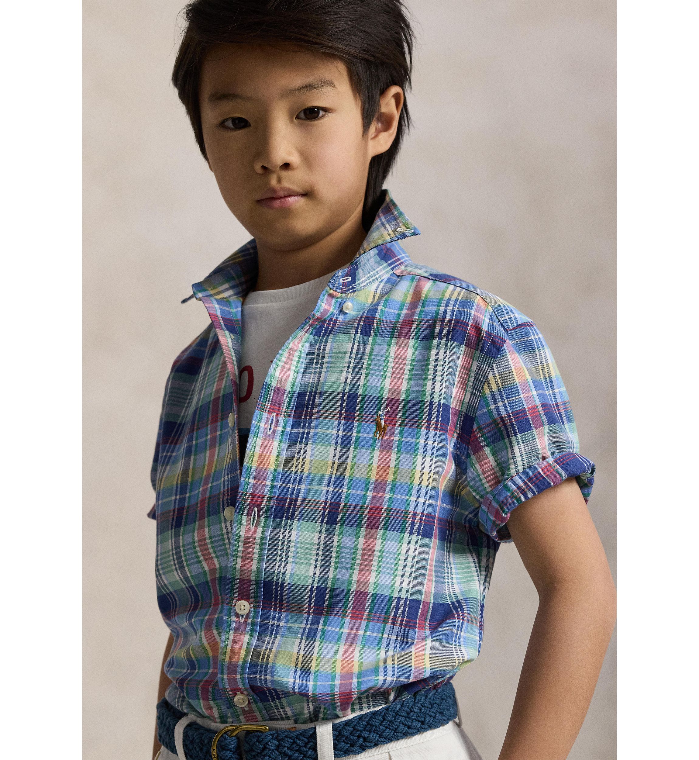 Boys 8-20 Plaid Cotton Oxford Short Sleeve Shirt