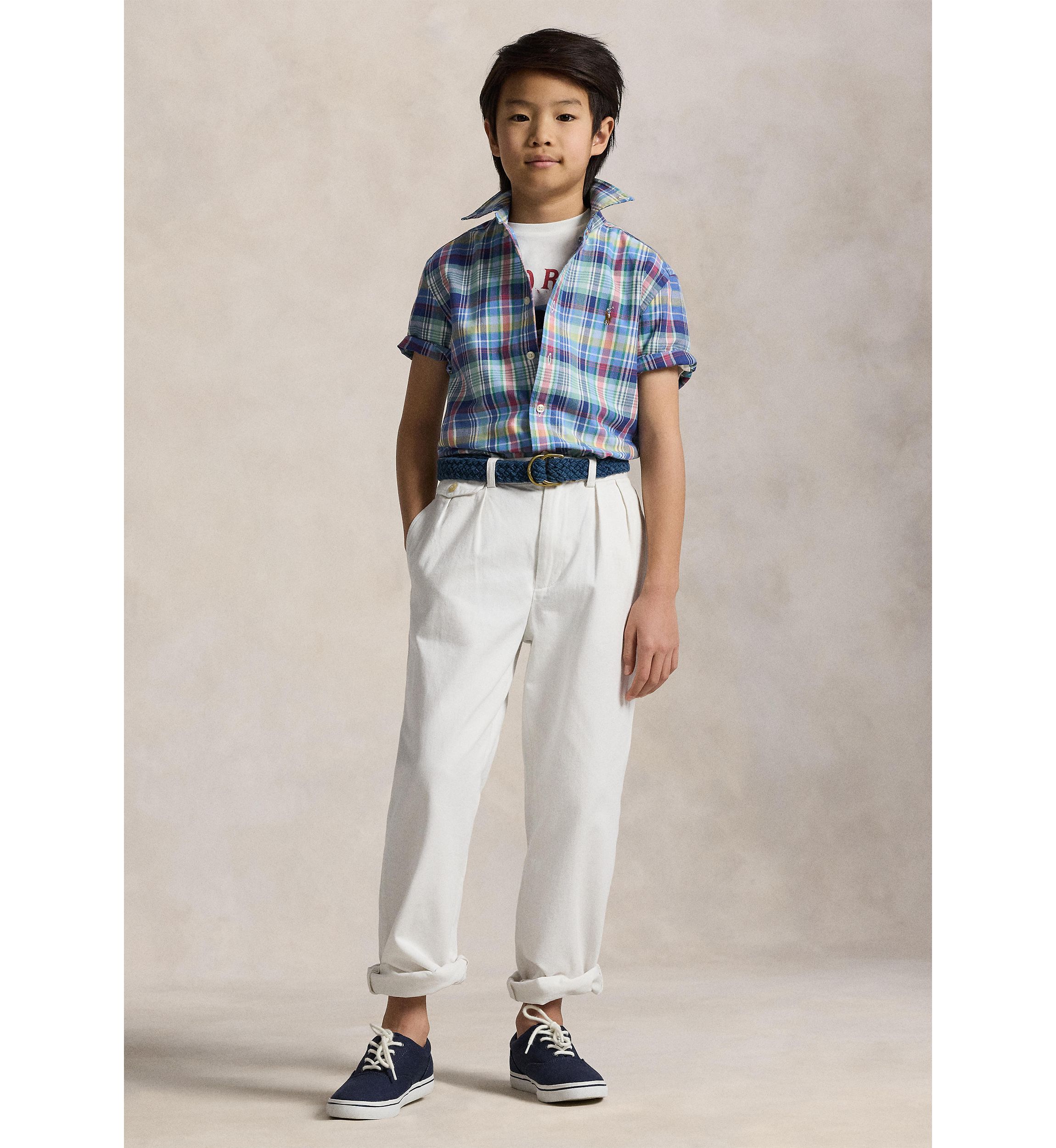 Boys 8-20 Plaid Cotton Oxford Short Sleeve Shirt