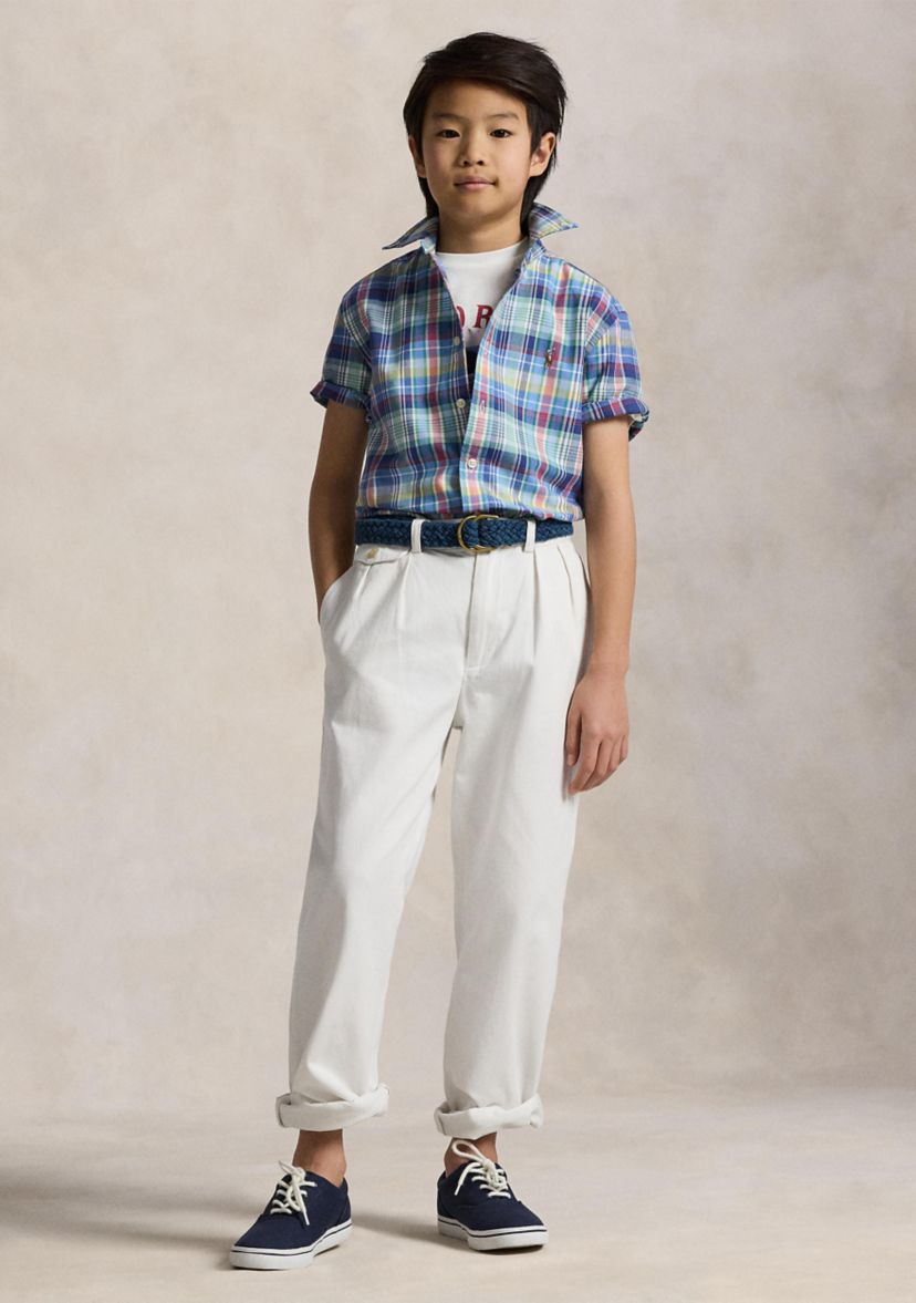 Boys 8-20 Plaid Cotton Oxford Short Sleeve Shirt
